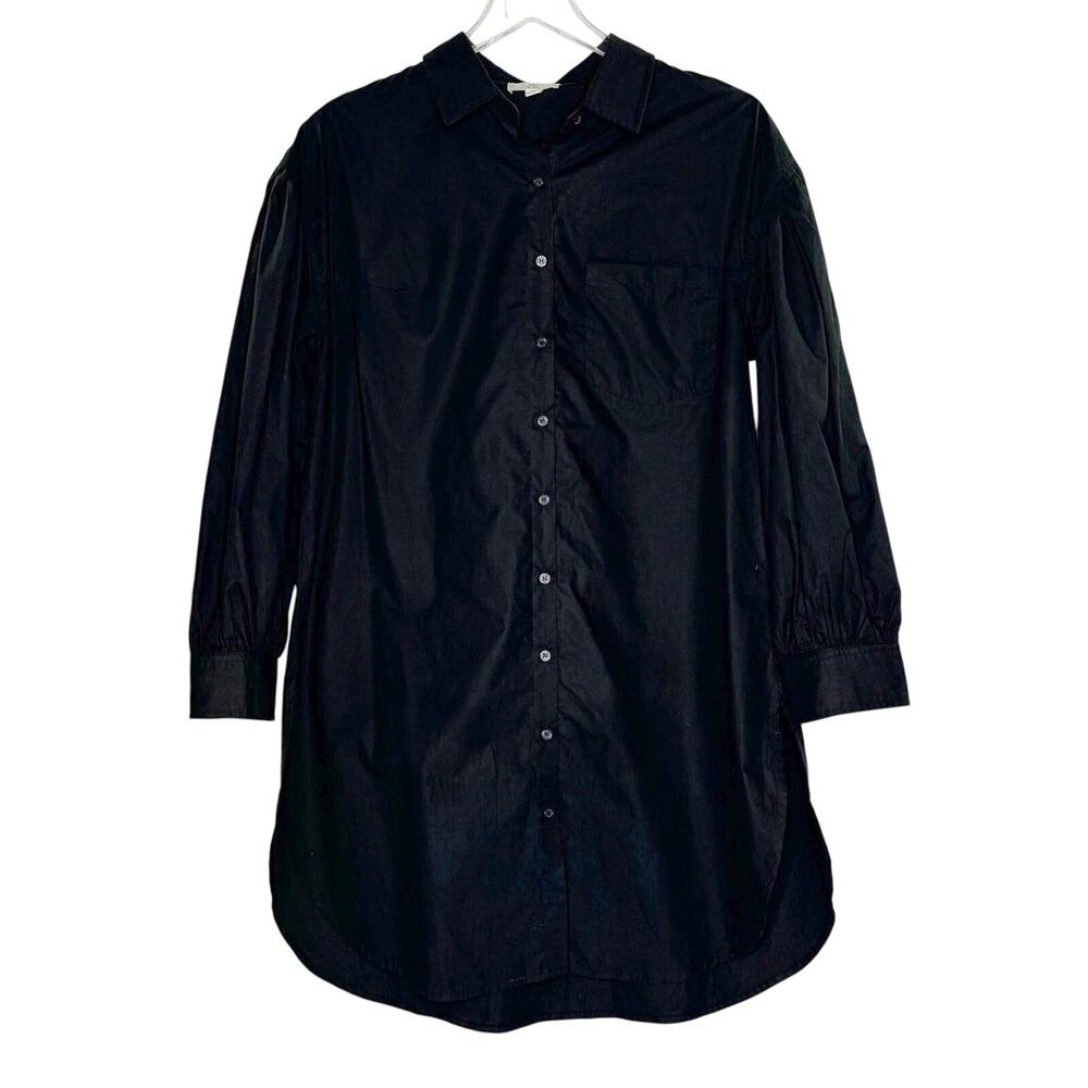 P. CILL Balloon Sleeve Button-Down Tunic S Black 100% Cotton Comfort Casual